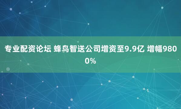 专业配资论坛 蜂鸟智送公司增资至9.9亿 增幅9800%